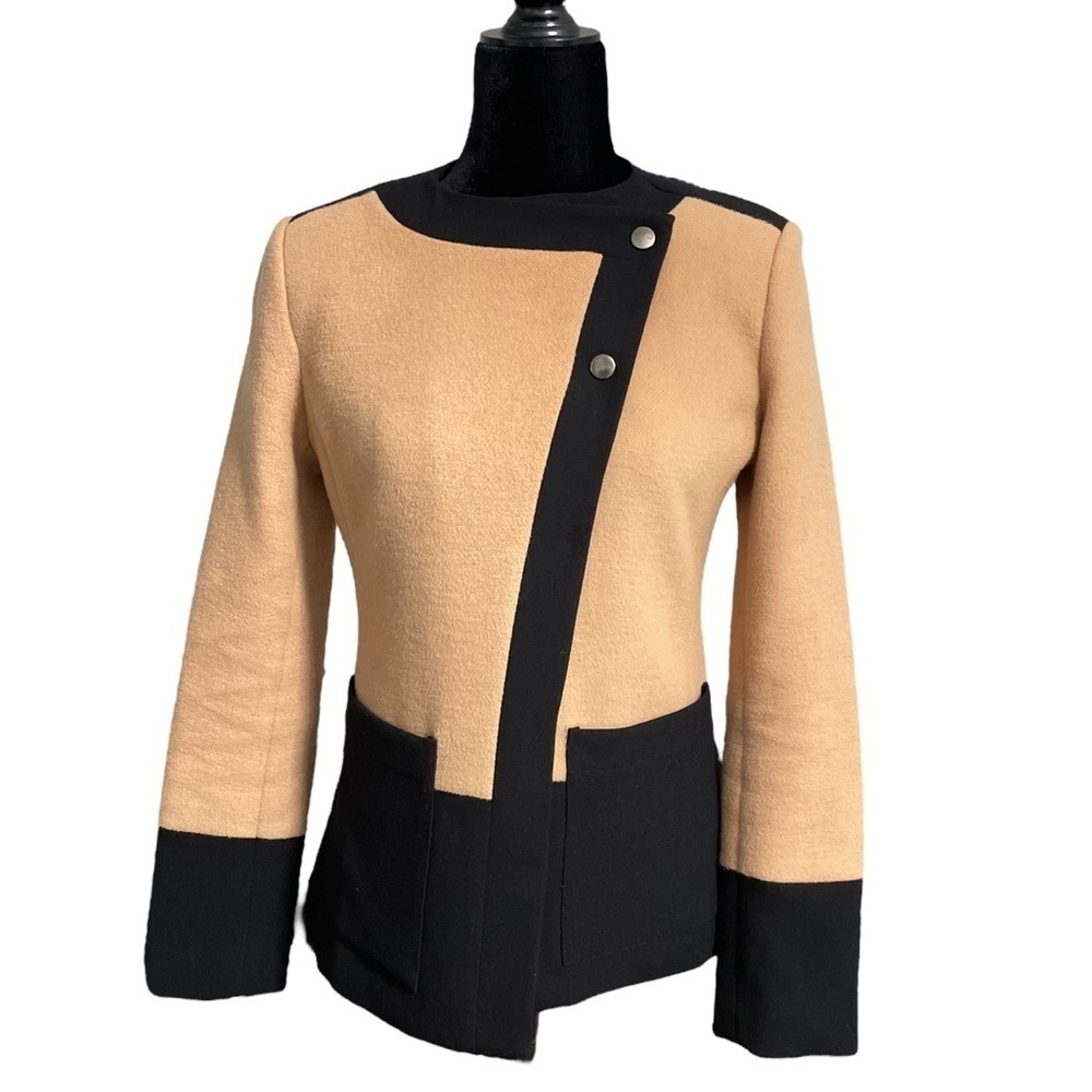 Aryn K Blend Wool Blend Blazer Jacket Black/Camel, Size Small